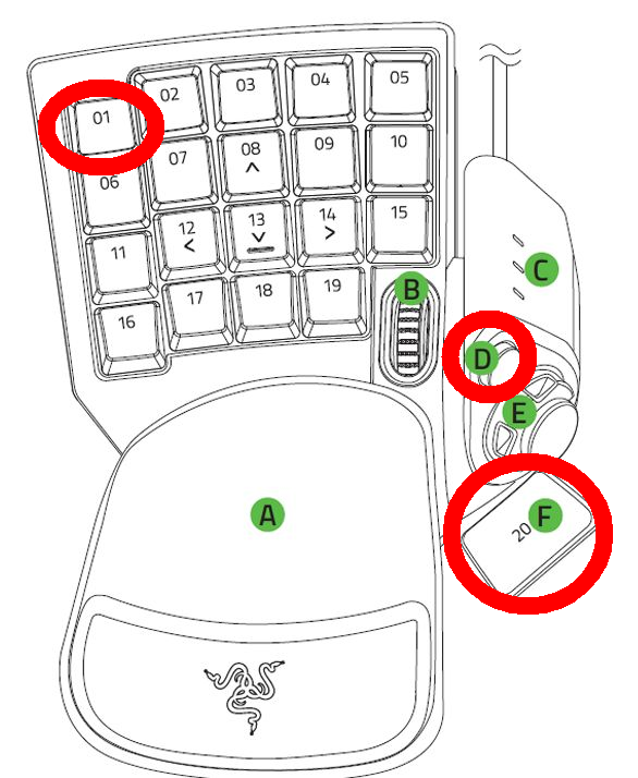 Tartarus(左手用キーボード)が発光はしているが、入力が全く反応